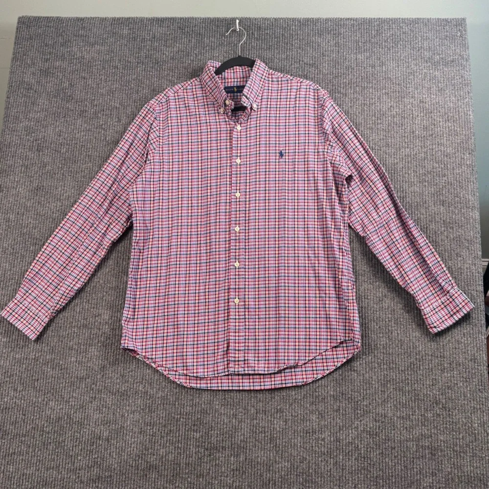 Ralph Lauren Button Down Shirt Mens Large Multi Color Plaid Long Sleeve Preppy‎